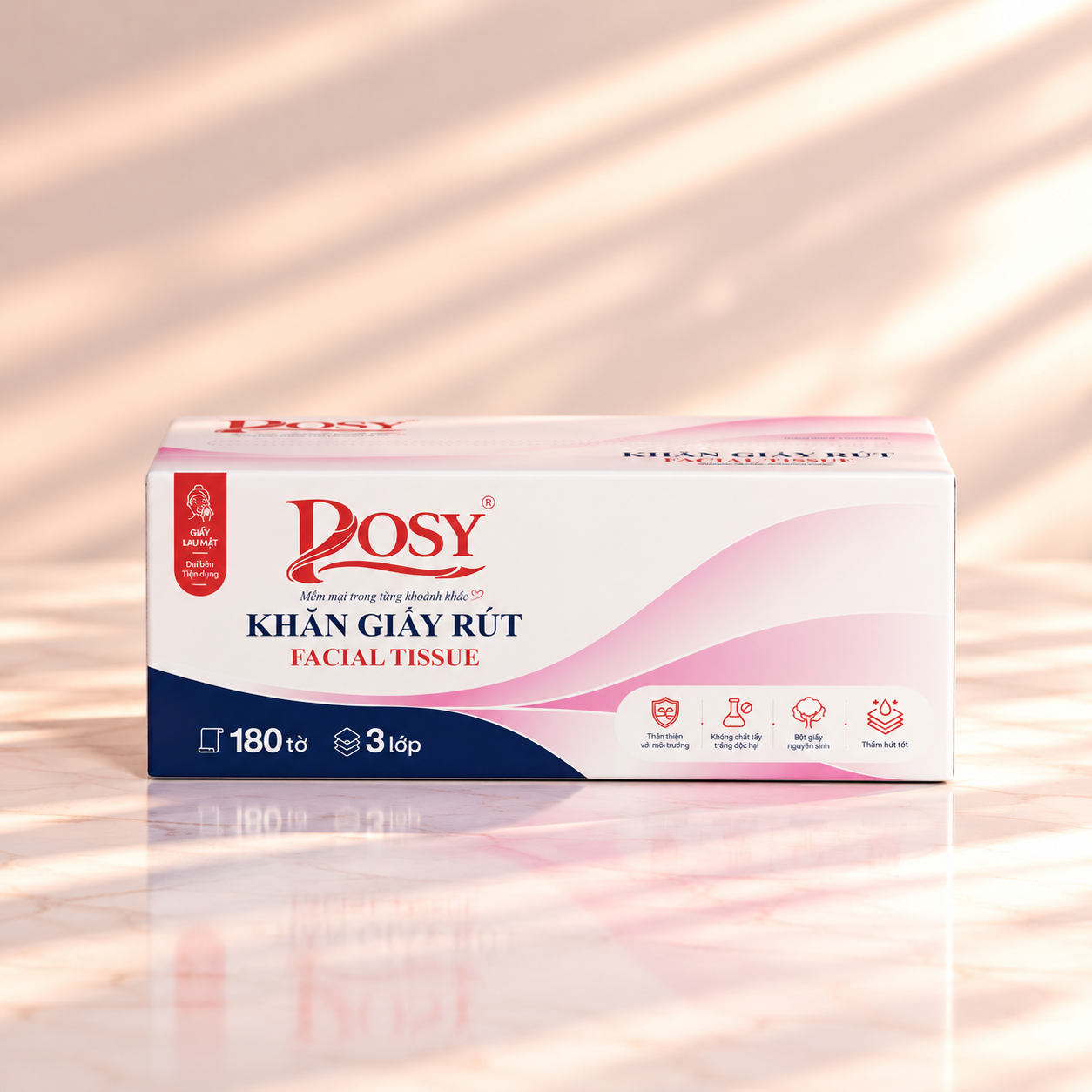 Khăn giấy lau mặt cao cấp Posy 180 tờ 3 lớp mềm mịn như lụa
