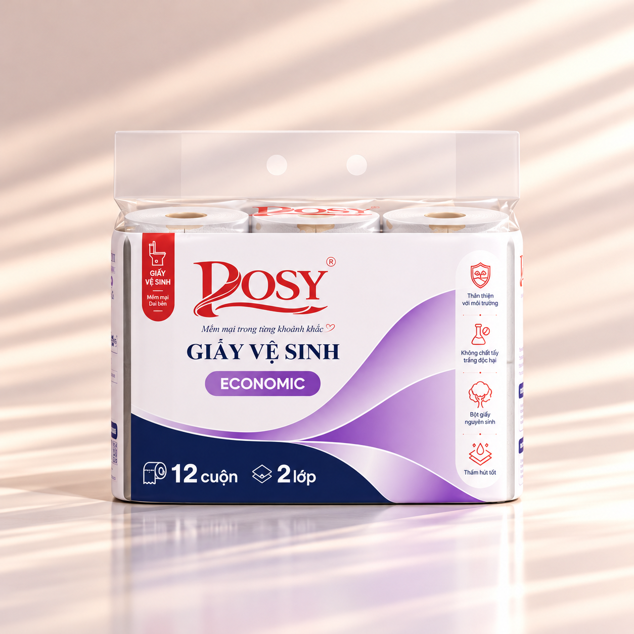 Giấy vệ sinh Posy Economic 12 cuộn 2 lớp