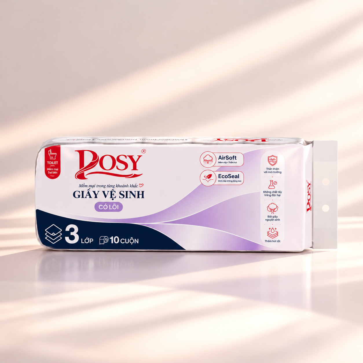 Giấy vệ sinh Posy cao cấp 10 cuộn 3 lớp có lõi