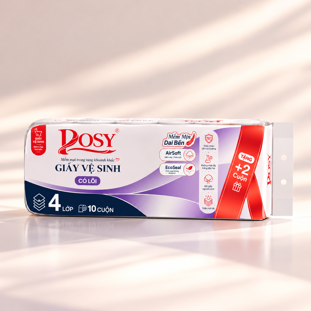 Giấy vệ sinh Posy cao cấp 10 cuộn 4 lớp có lõi
