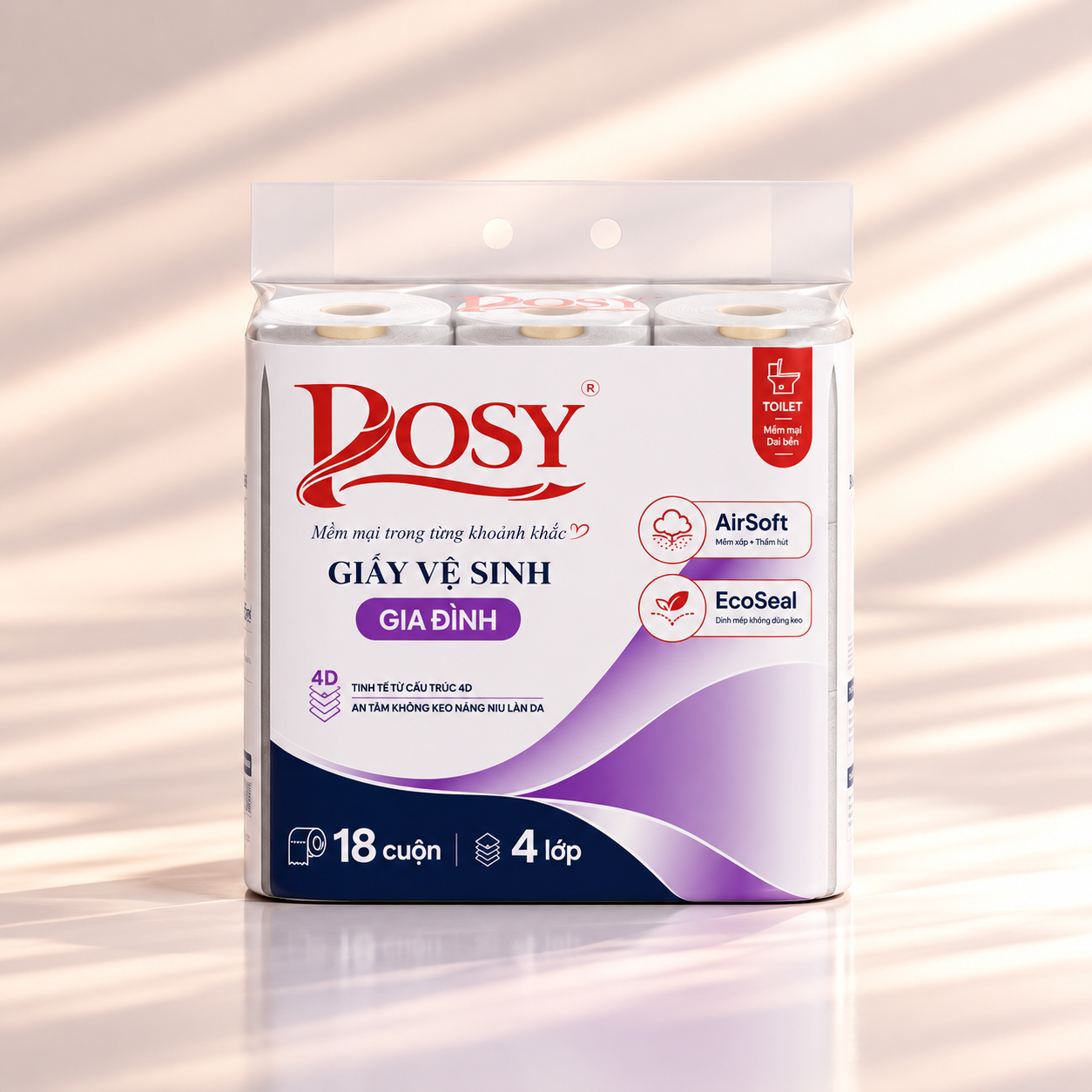 Giấy vệ sinh gia đình POSY 18 cuộn 4 lớp