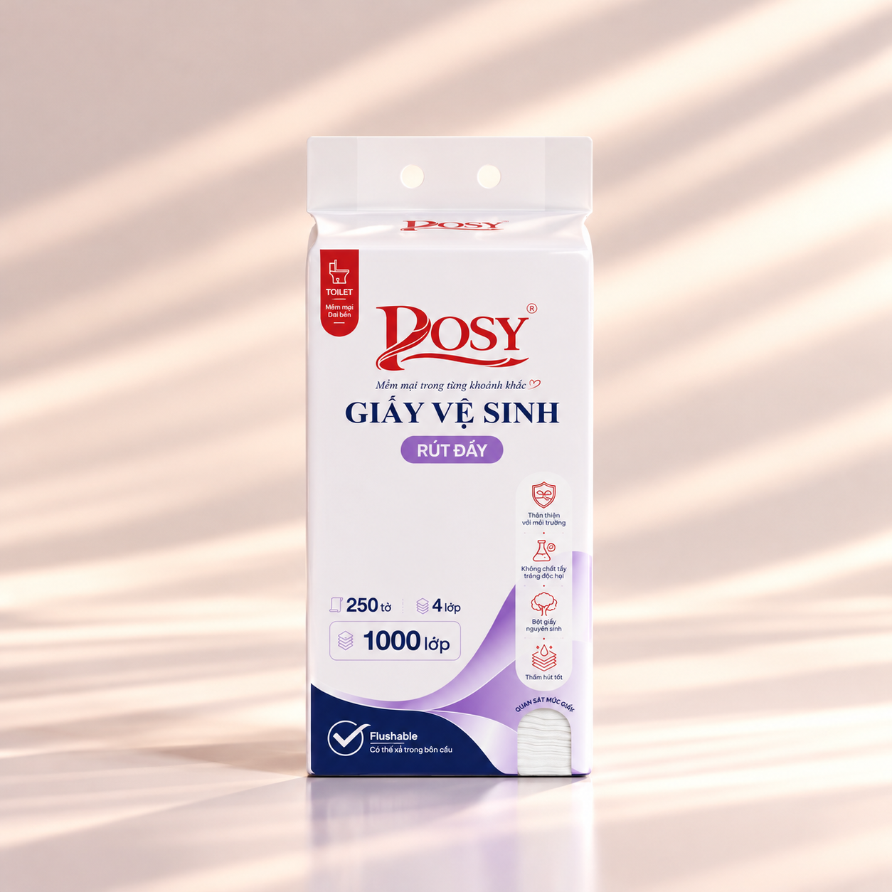 Giấy vệ sinh rút đáy POSY 250 tờ 4 lớp