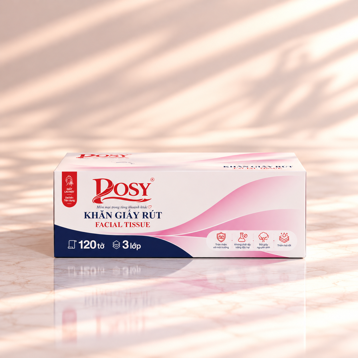 Hộp khăn giấy rút lau mặt 120 tờ 3 lớp